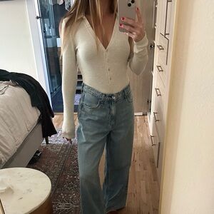 Aritzia Wilfred Charlotte collared ribbed bodysuit